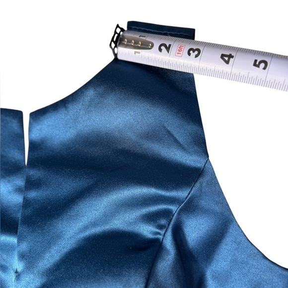 TS Couture A-Line Corset Back Puff Dress Womens Size L Blue Satin Gown Dress - Picture 15 of 15